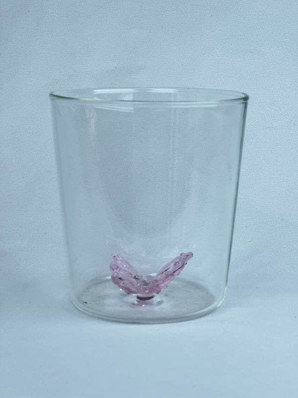 Vaso Vidrio Figura Dentro Mariposa Rosa
