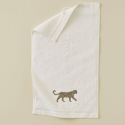 Toalla de Mano Blanca con Bordado Leopardo