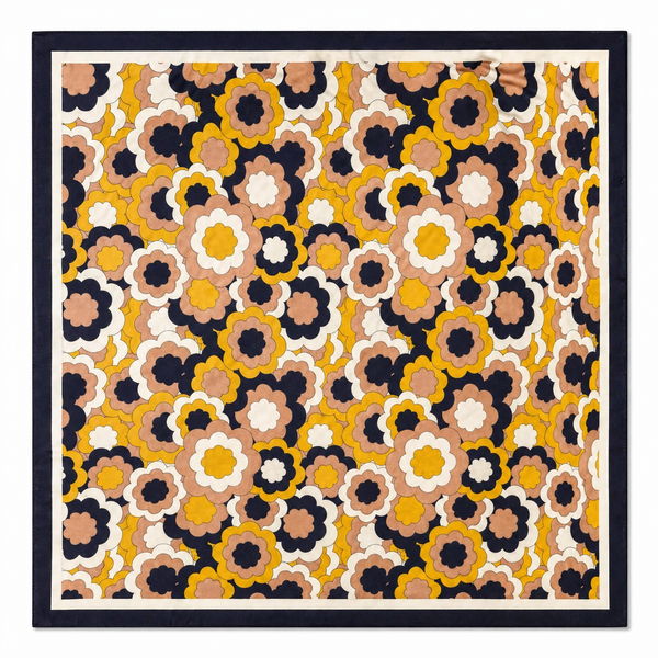 Pañuelo Nubes Flores Azul Marino Rosa y Amarillo