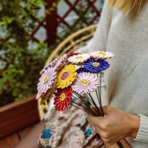 Flor Cerámica Rosa Gerbera