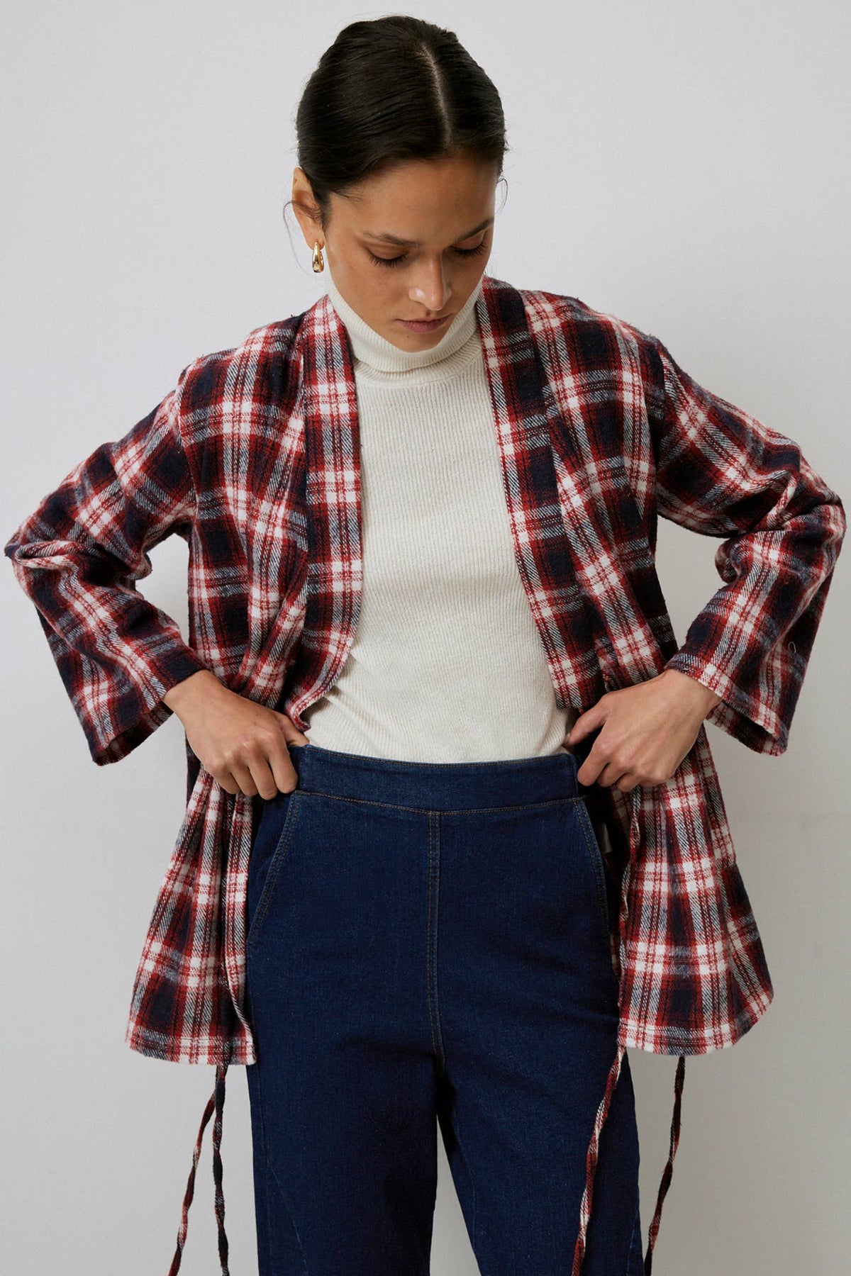 Chaqueta Kimono de Cuadros con Lazo