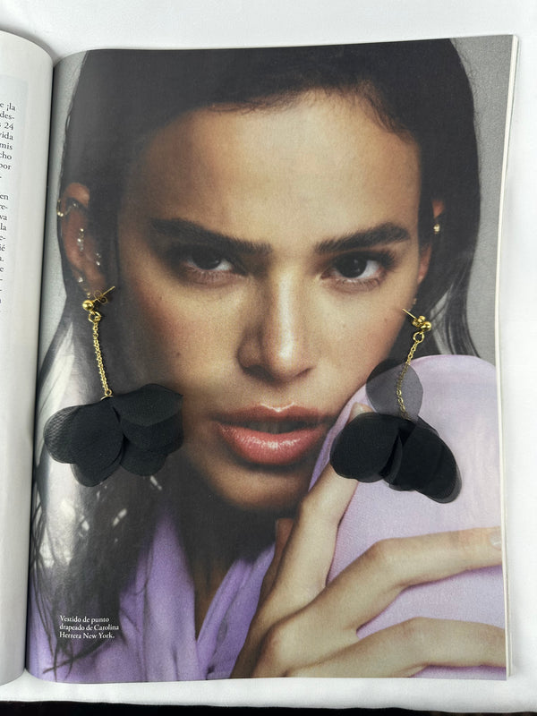 Pendientes Flor Colgando Tela Negro