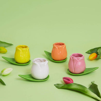 Taza Tulipán Pequeña Blanca + Plato Hojita