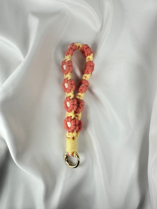 Llavero Flores Ganchillo Amarillo Flores Rosas