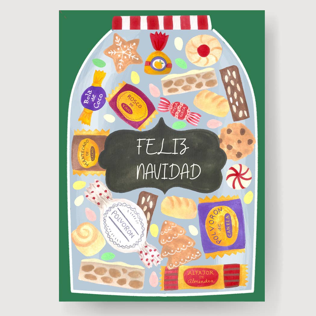 A6 Tarjeta o Postal con Sobre Christmas Tarro Dulces Navideño