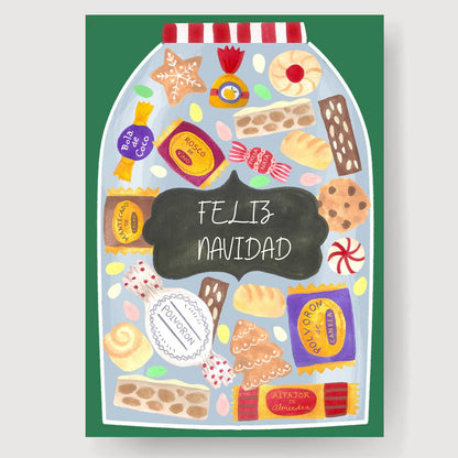 A6 Tarjeta o Postal con Sobre Christmas Tarro Dulces Navideño