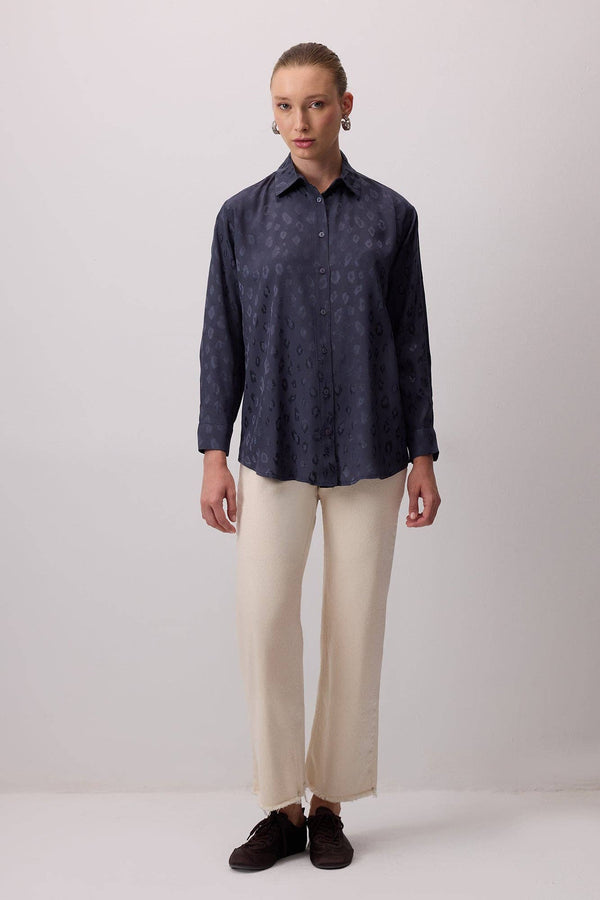 Camisa Jacquard con Estampado de Leopardo