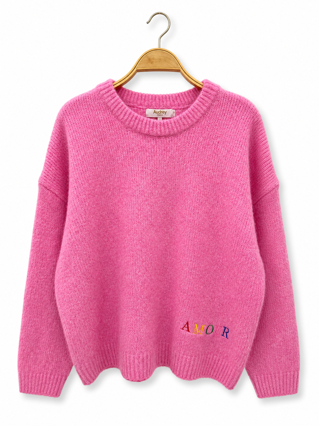 Jersey de punto AMOUR con bordado floral en la espalda azul