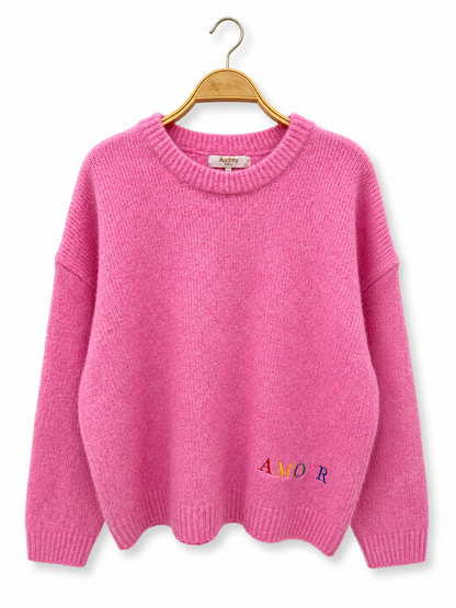 Jersey de punto AMOUR con bordado floral en la espalda azul