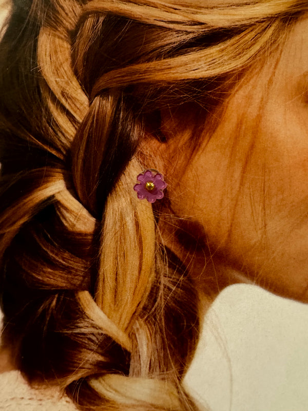 Mini Pendientes Flor Imitación Nácar Morado