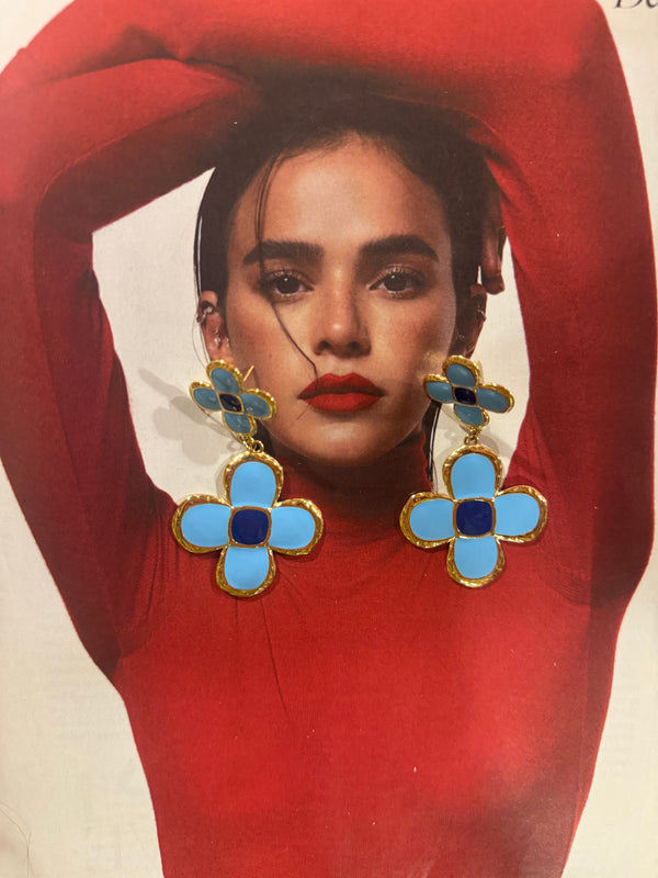 Pendientes Flor Sesenteros Azul Oscuro y Claro