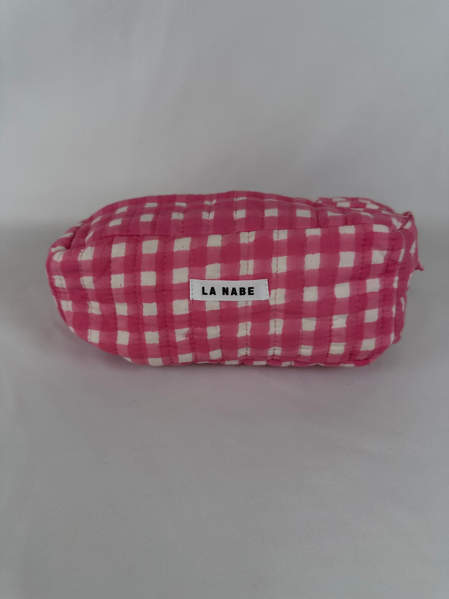 Neceser Cuadros Vichy Rosa Fucsia y Blanco Pequeño