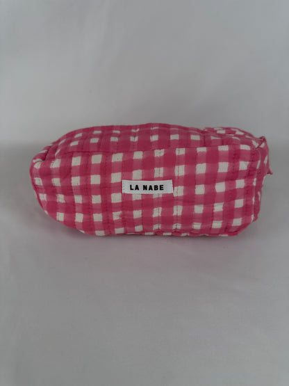 Neceser Cuadros Vichy Rosa Fucsia y Blanco Pequeño