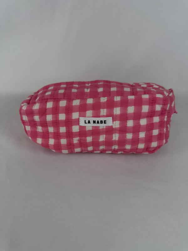 Neceser Cuadros Vichy Rosa Fucsia y Blanco Pequeño