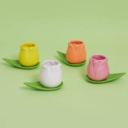 Taza Tulipán Pequeña Blanca + Plato Hojita