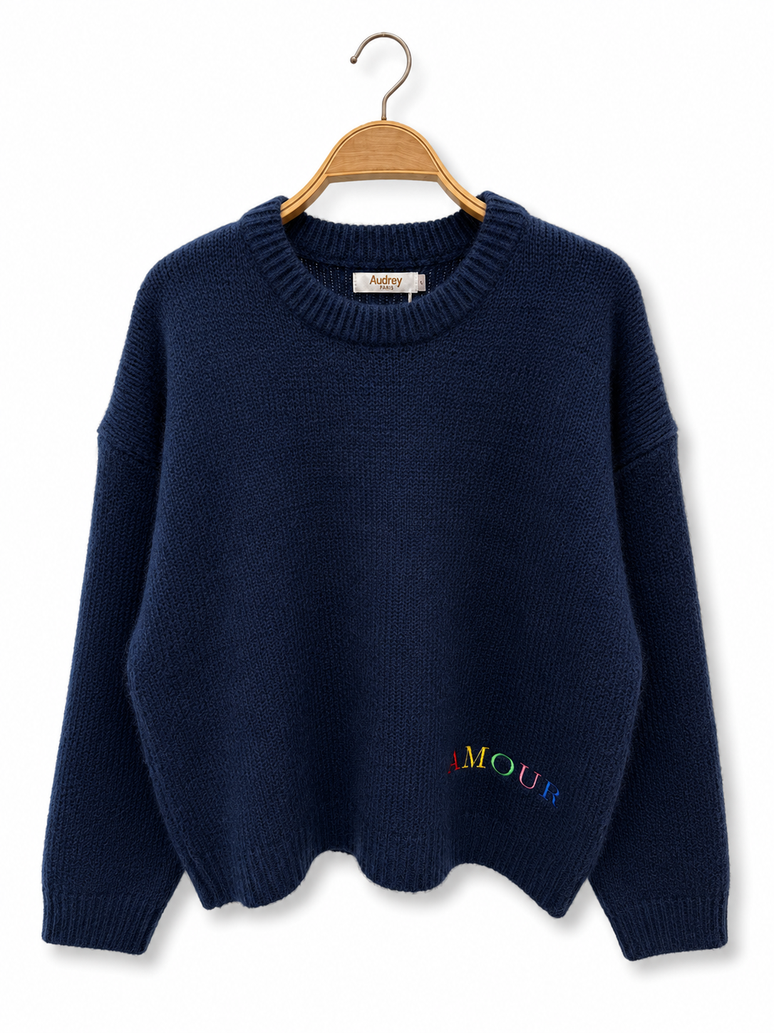 Jersey de punto AMOUR con bordado floral en la espalda azul