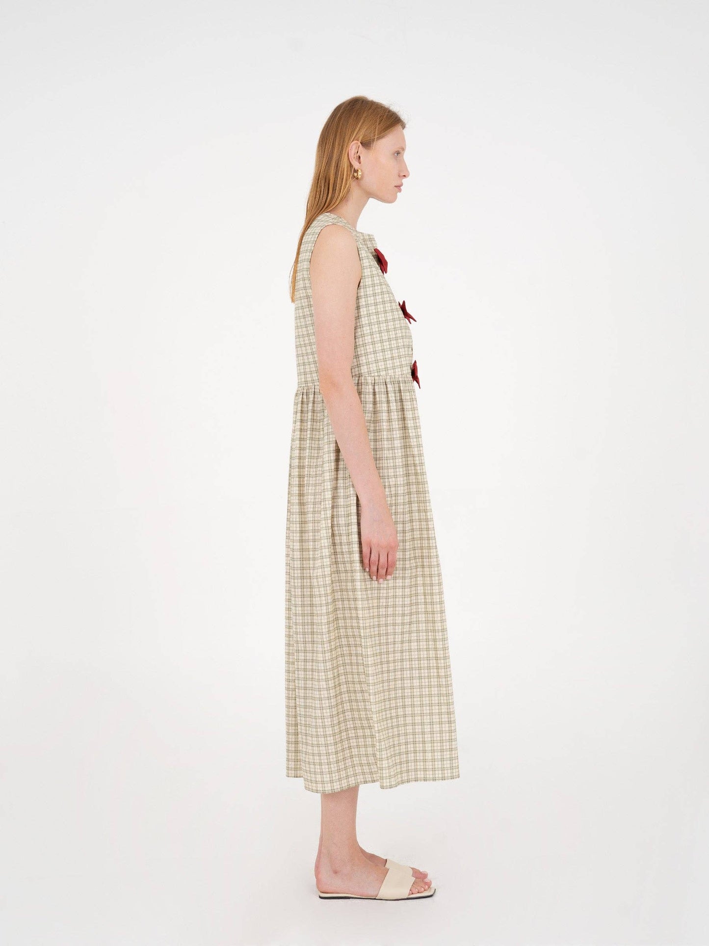 Vestido Cuadros Verde y Lazos Granates