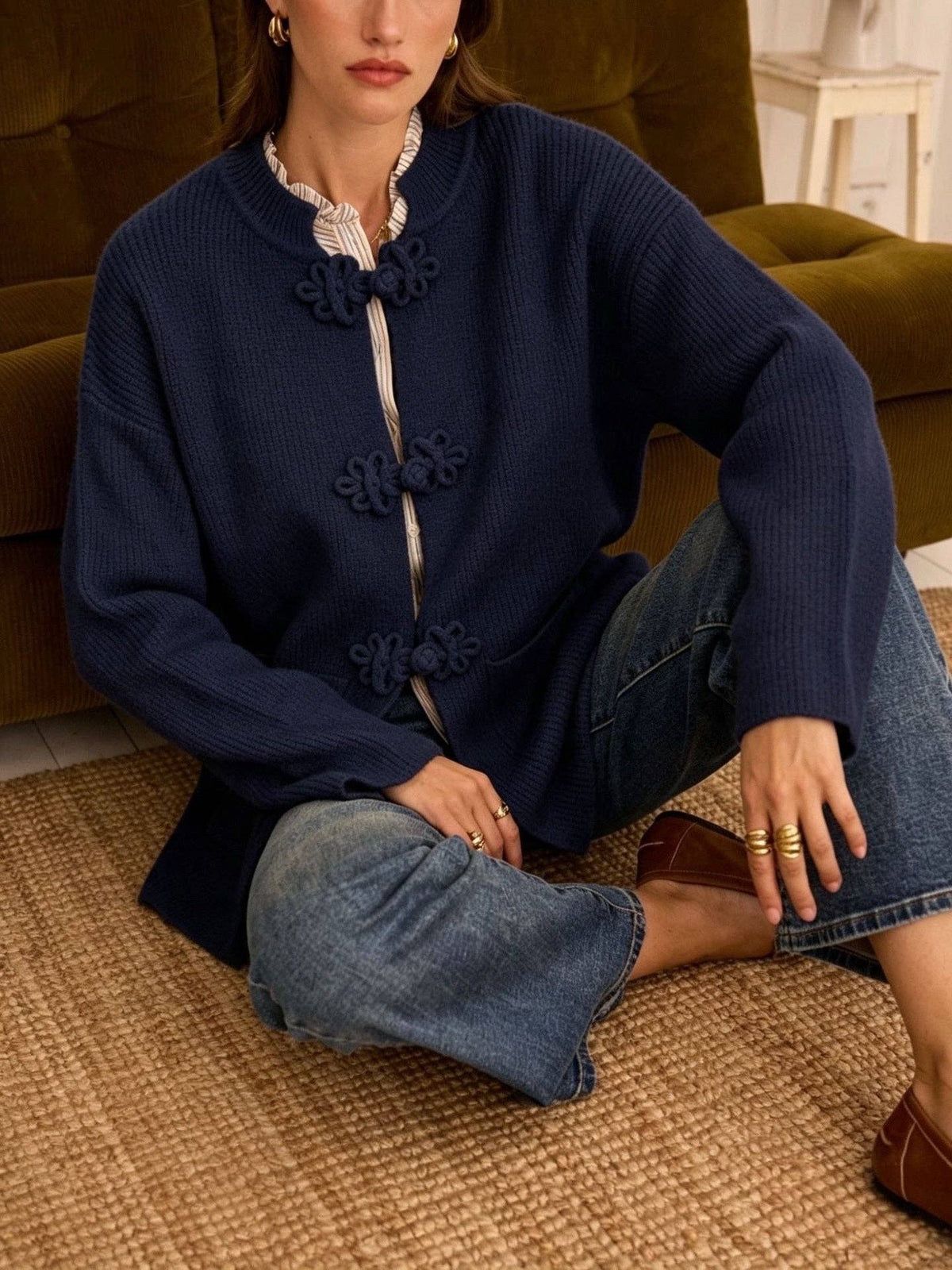 Cardigan Chaqueta Botón Oriental