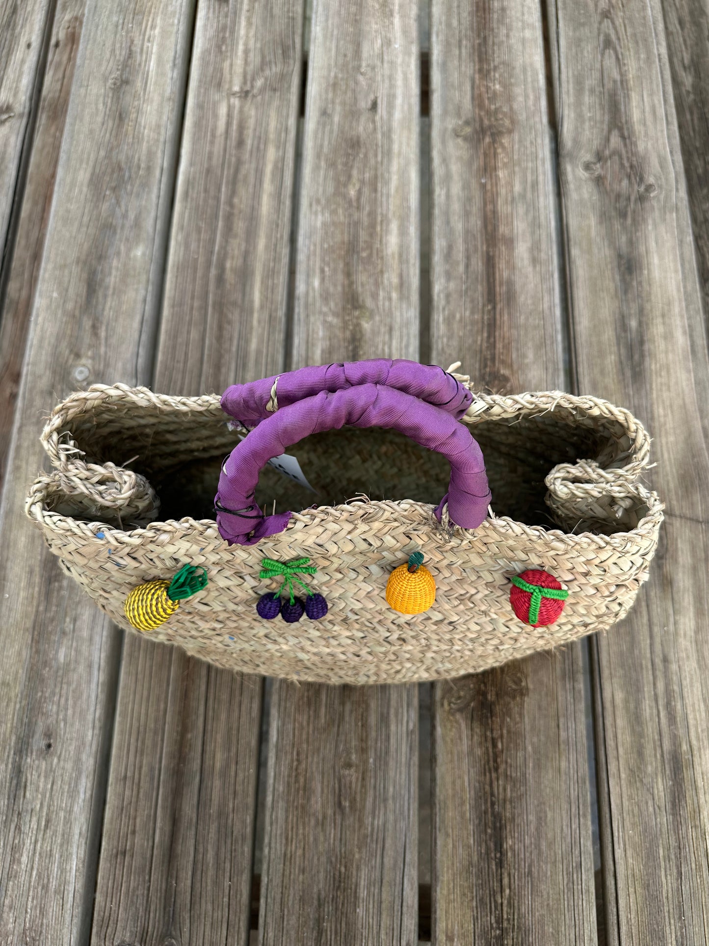 Bolso Capazo con Frutas Mimbre Asa Morada