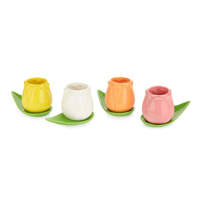 Taza Tulipán Pequeña Blanca + Plato Hojita