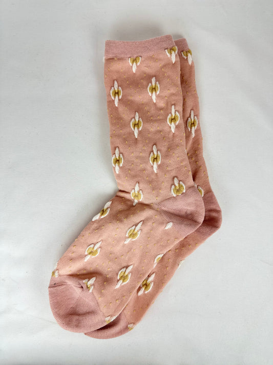 Calcetines Mujer Rosa Bordados Amarillos