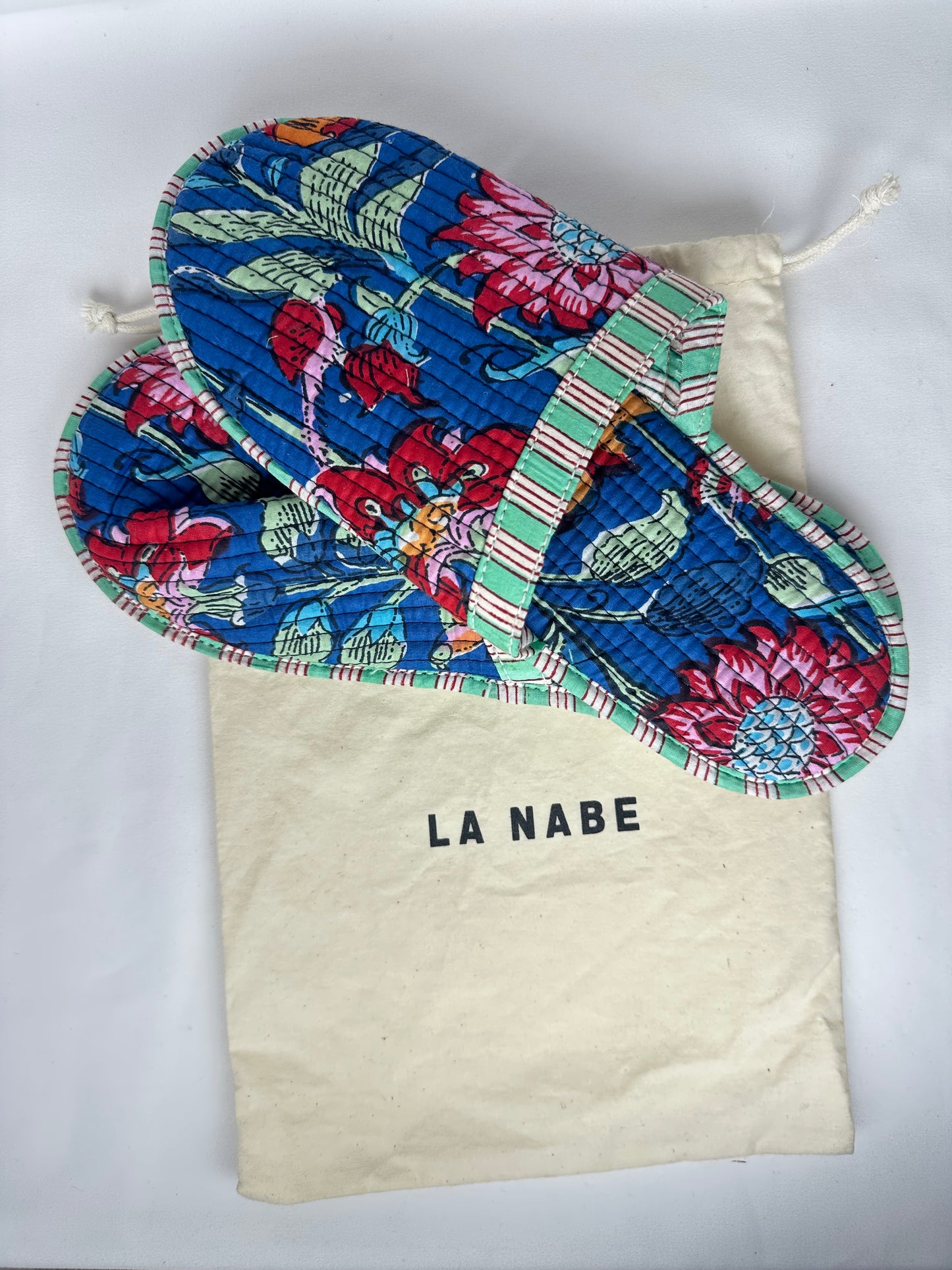 Zapatillas de Estar por Casa Pantuflas Tela India Azul con Bolsa