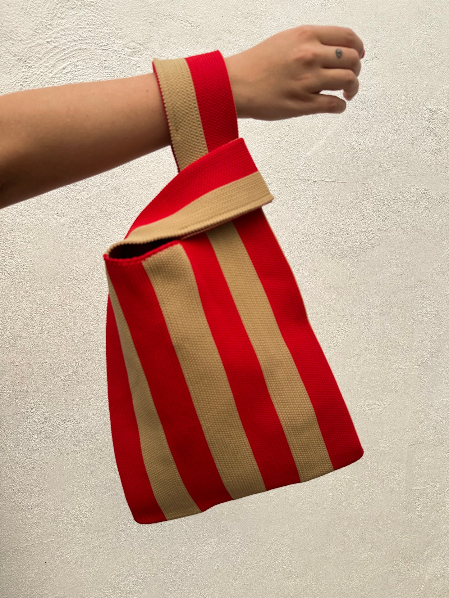 Bolso Japonés Rayas Grande Camel Rojo