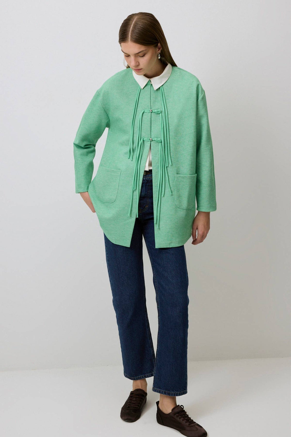 Chaqueta Verde Agua con Cordones