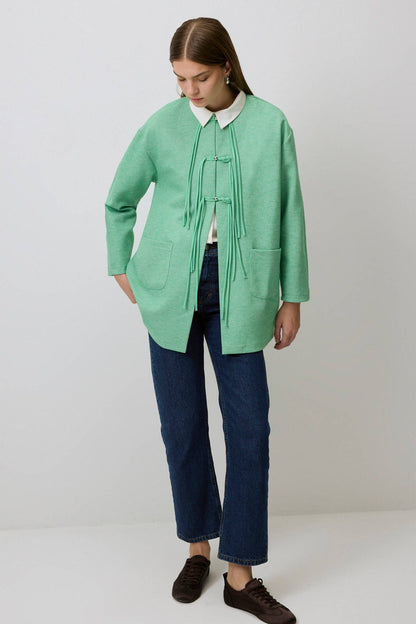 Chaqueta Verde Agua con Cordones
