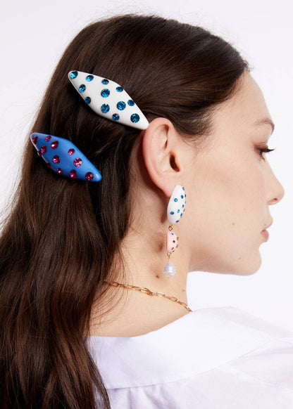 Pasador Resina Blanco Diamantes Azules