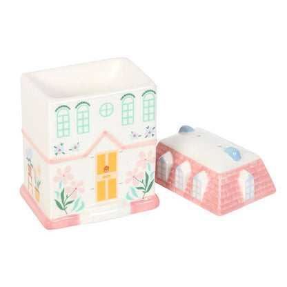 Lámpara Aromática de Cerámica, Quemador Aceites Esenciales Cera Wax Melts Casita