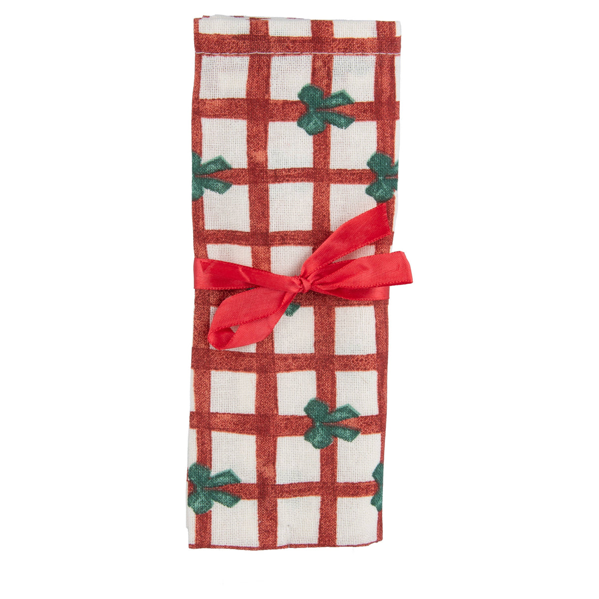 Paño o Trapo Cocina Cuadros Rojos Lazo Verde