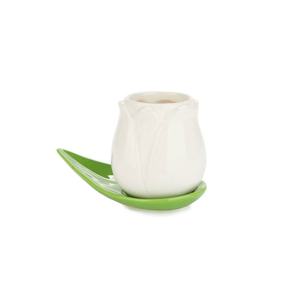 Taza Tulipán Pequeña Blanca + Plato Hojita