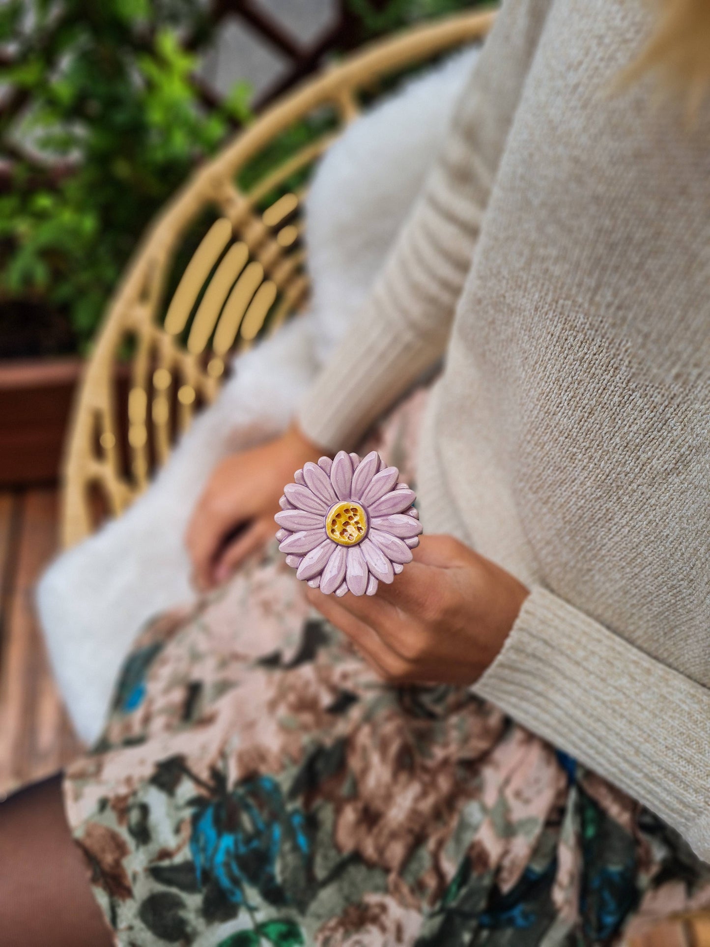 Flor Cerámica Rosa Gerbera