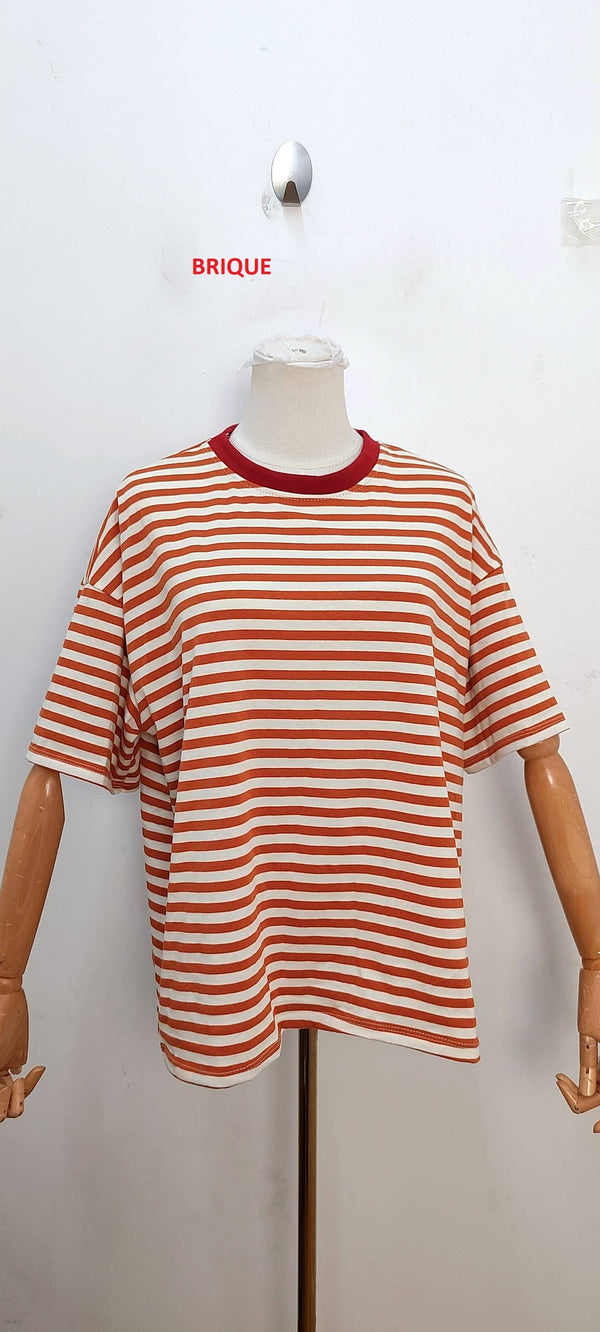 Camiseta de rayas de manga corta teja