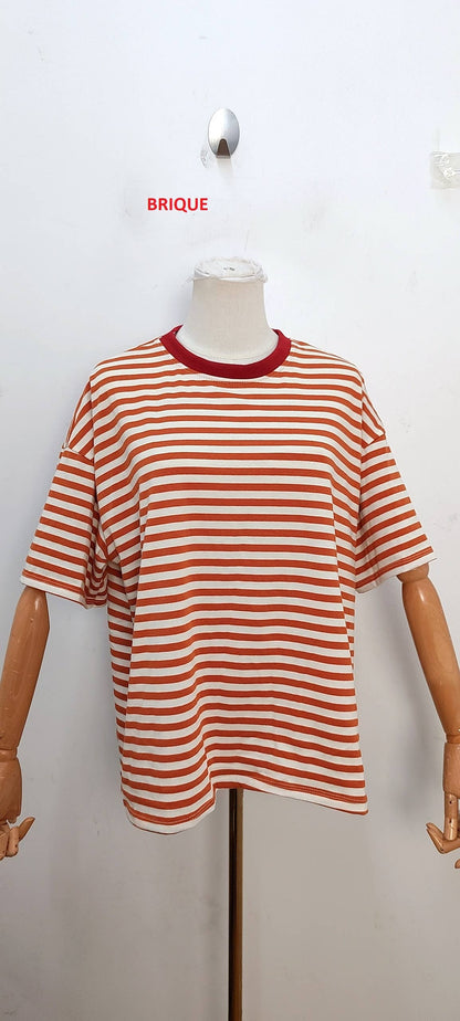 Camiseta de rayas de manga corta rojo