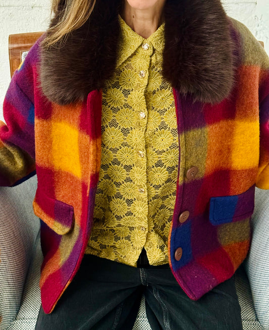 Chaqueta Chaquetón Abrigo Corto Cuadros II con Pelo