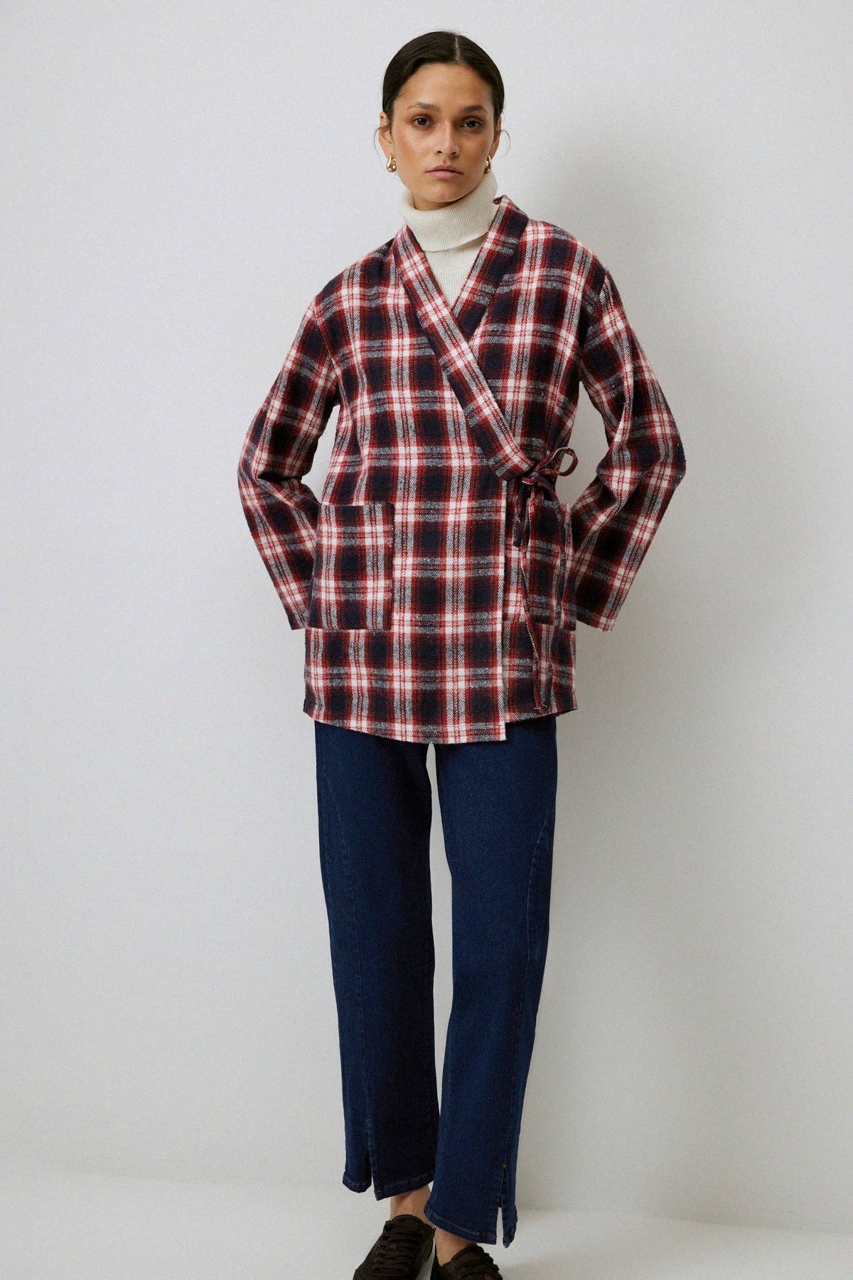 Chaqueta Kimono de Cuadros con Lazo