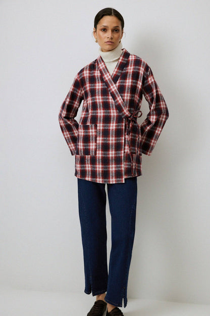 Chaqueta Kimono de Cuadros con Lazo