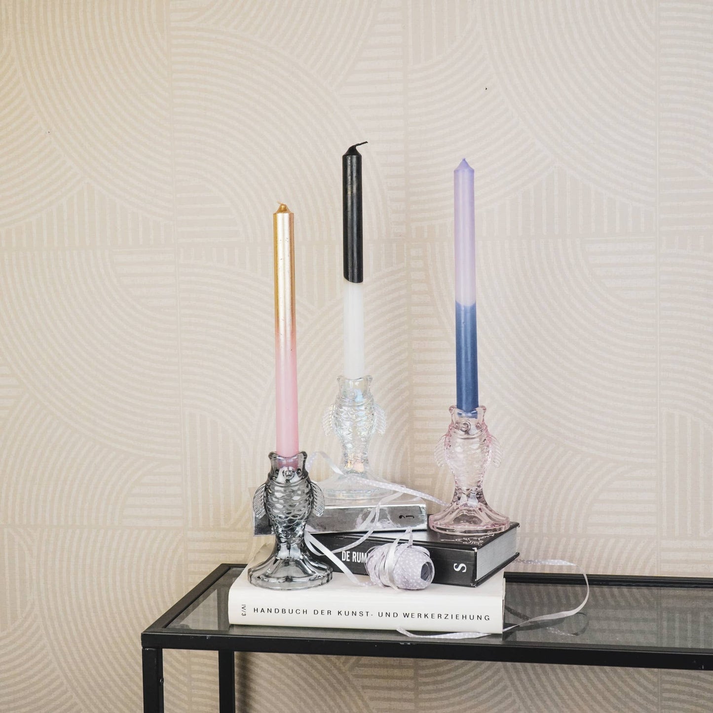 Candelabro Portavelas Pez Vidrio Transparente