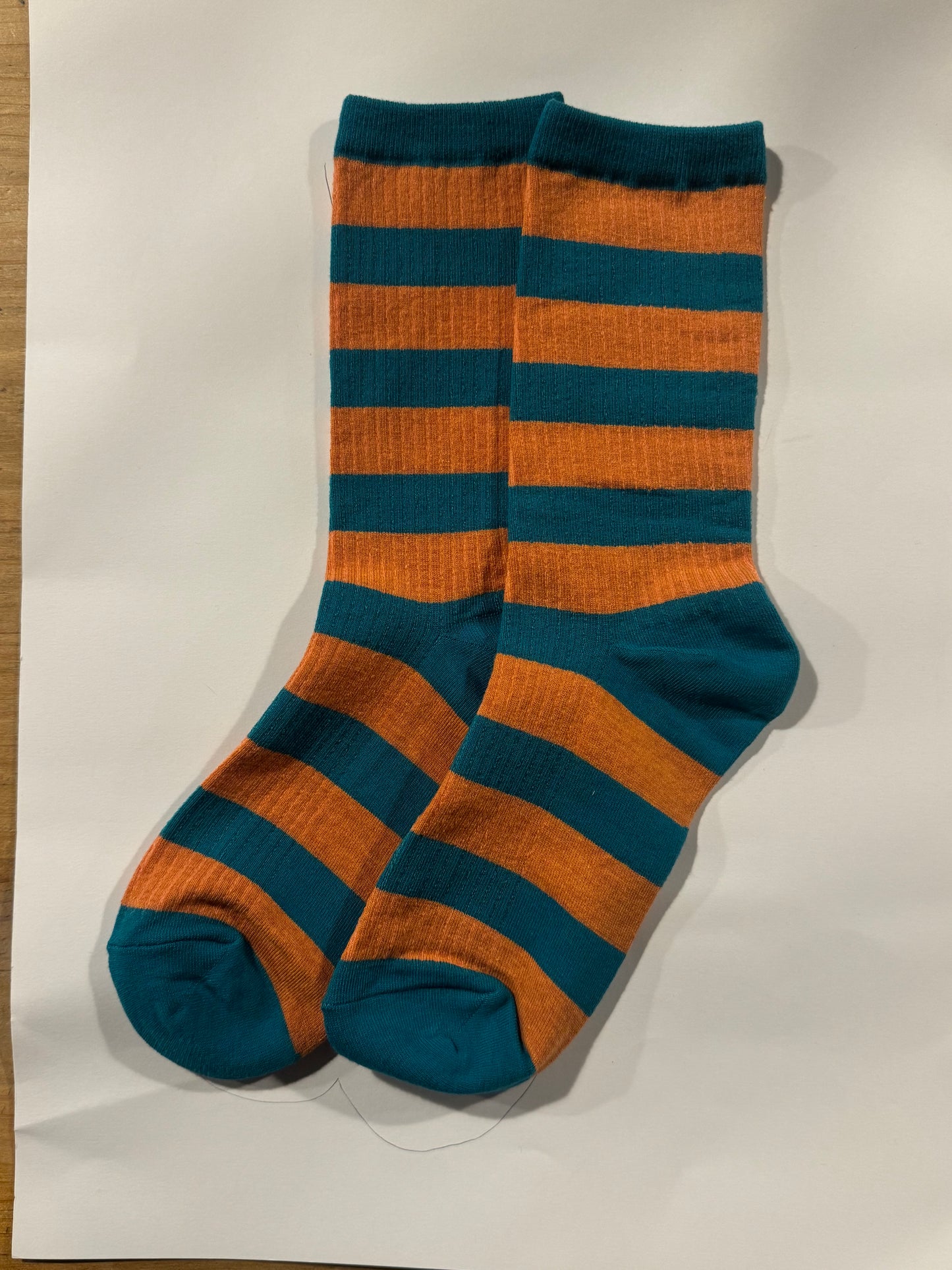 Calcetines Mujer Rayas Horizontales Naranja Verde