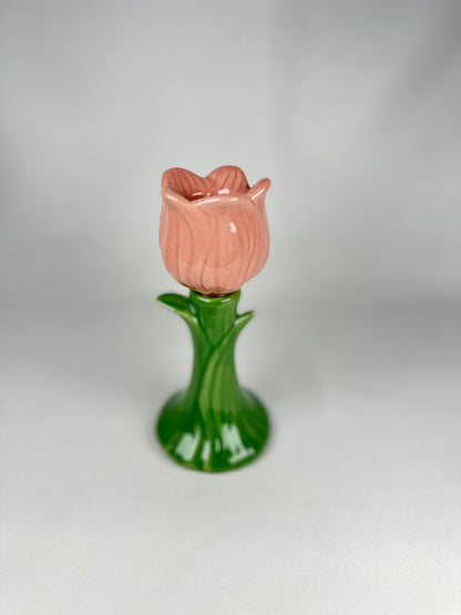 Candelabro Cerámica Flor Tulipán Rosa