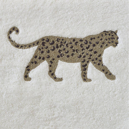 Toalla de Mano Blanca con Bordado Leopardo