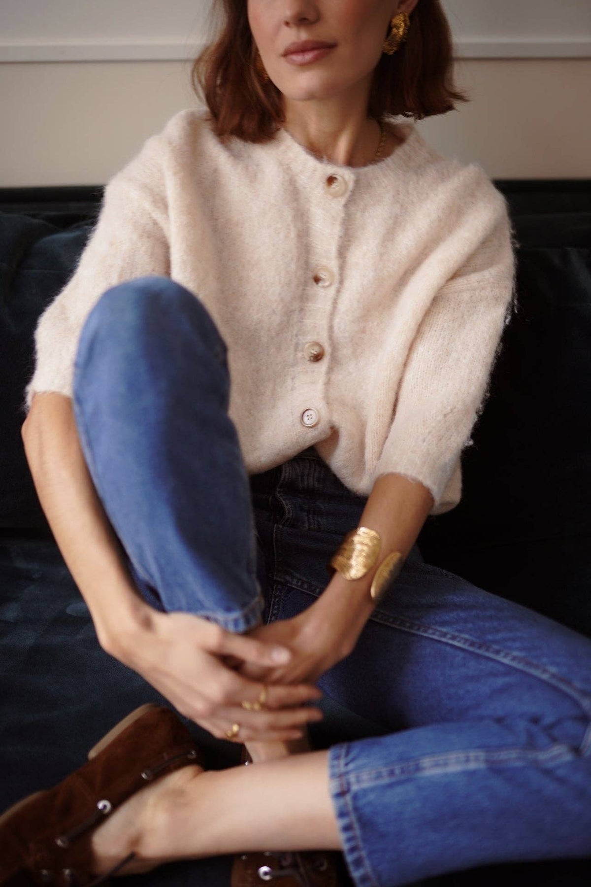 Cardigan Chaqueta Manga Tres Cuartos Botones