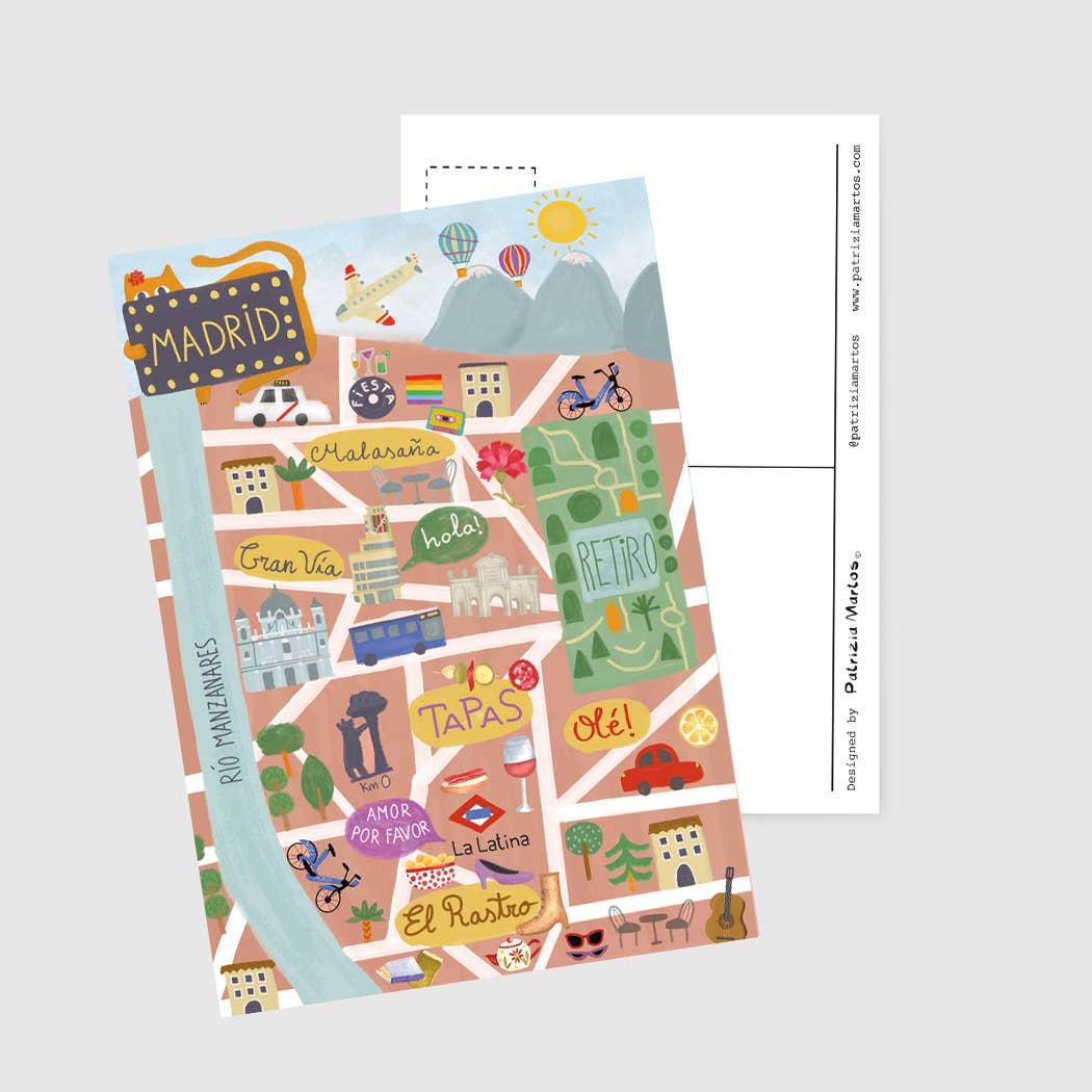 A6 Tarjeta o Postal con Sobre Mapa de Madrid