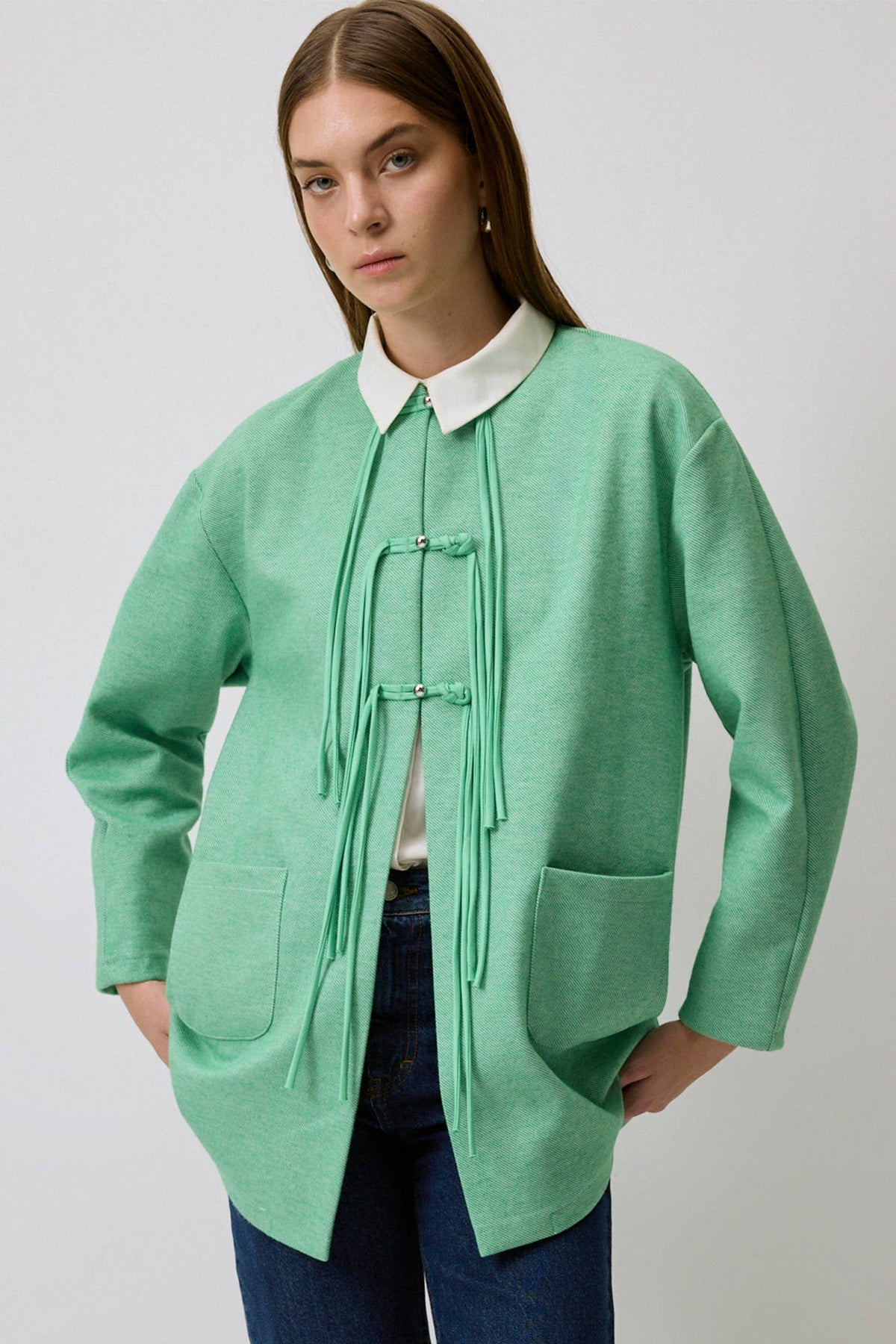 Chaqueta Verde Agua con Cordones