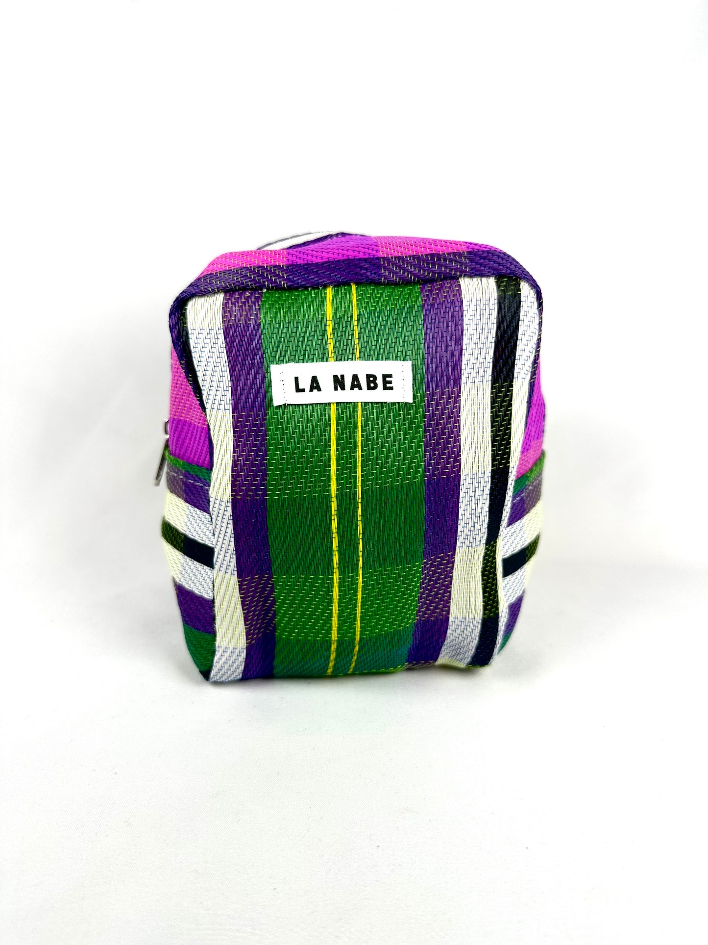 Mini Neceser Plástico Reciclado rayas rosa, verde y morada