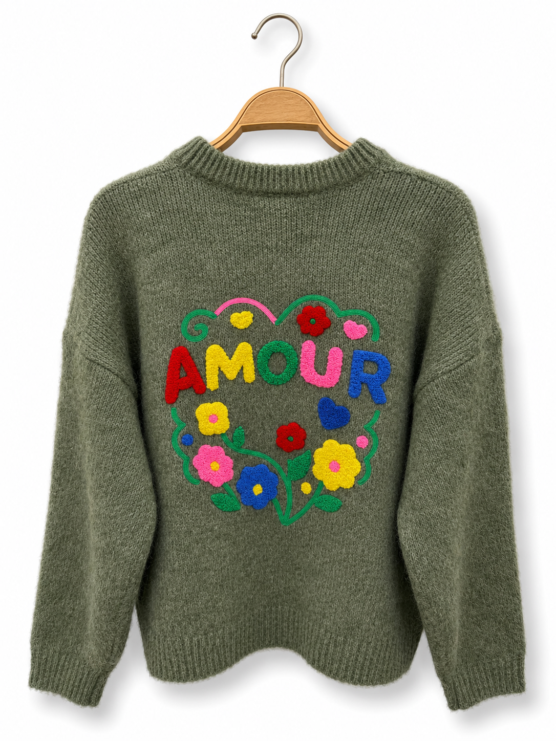 Jersey de punto AMOUR con bordado floral en la espalda azul