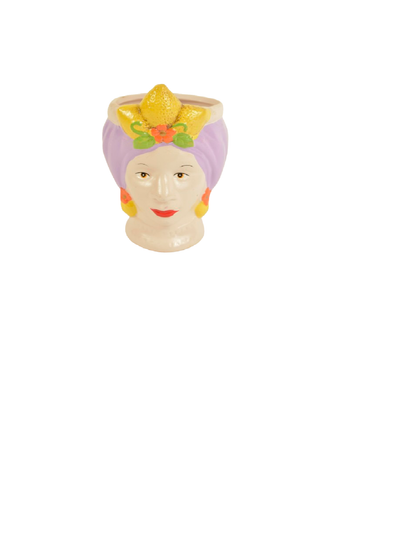 Mini Macetero Cabeza Mujer Turbante Morado
