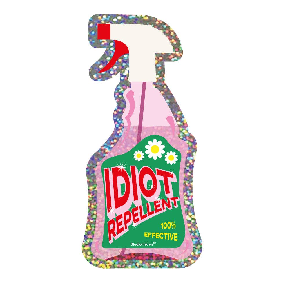 Pegatina brillante de spray repelente de idiotas